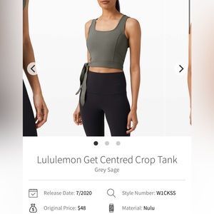NWOT Lululemon get centered crop tank grey sage size 6